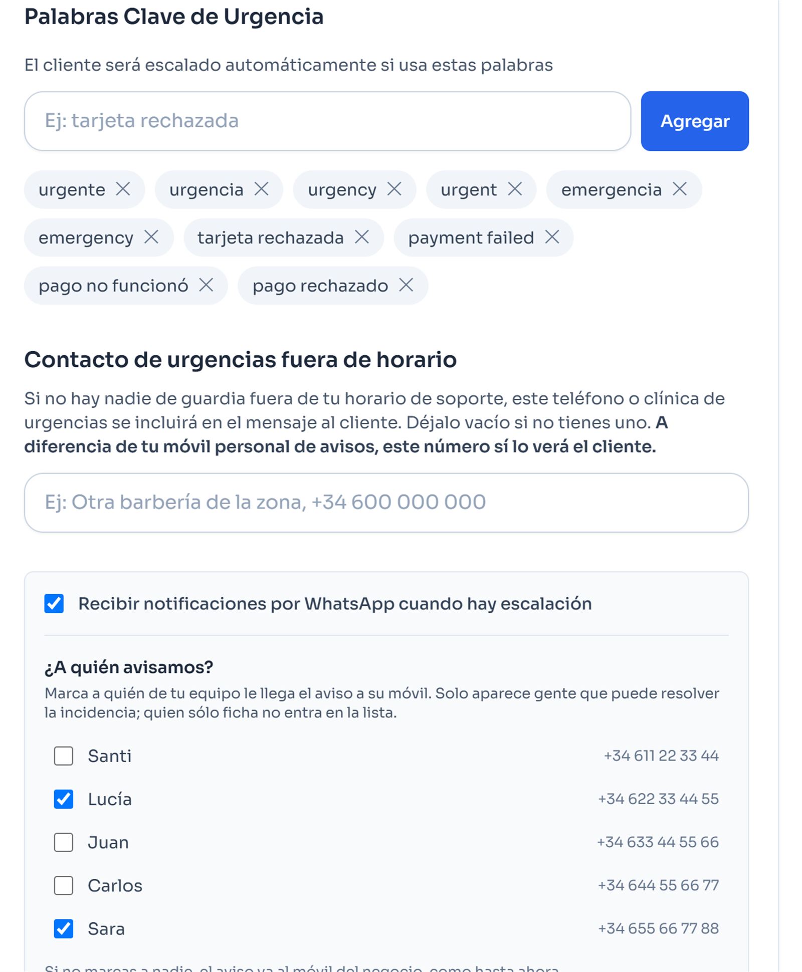 Configuración de soporte prioritario y escalado de urgencias en CitaVoz